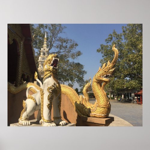 Golden Naga and White Dog  Chiang Mai Thailand Poster