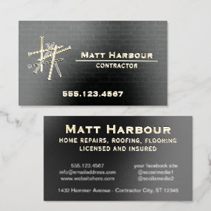 Golden Nails Black Bricks Contractor Repairs Foil Business Cards