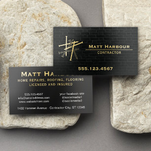 Golden Nails Black Bricks Contractor Repairs Foil Business Cards