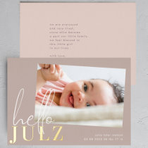 Golden Name Hello Photo Baby Birth Announcement