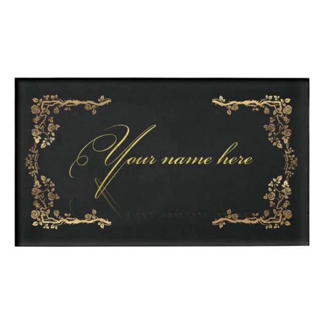 golden-named black label name tag (Front)