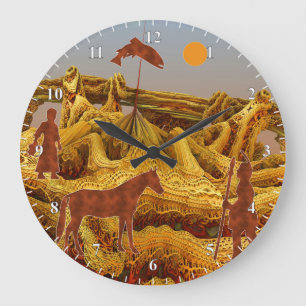 Golden Native Americans Large Clock