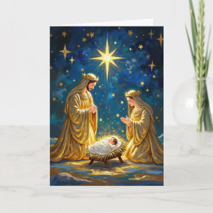 Golden Nativity Scene Card
