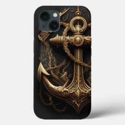 Golden Nautical Anchor iPhone 13 Case