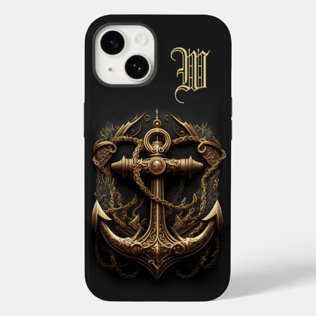 Golden Nautical Anchor Monogram Case-Mate iPhone C Case (Back)