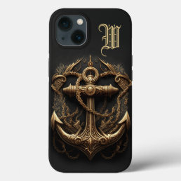 Golden Nautical Anchor Monogram iPhone 13 Case