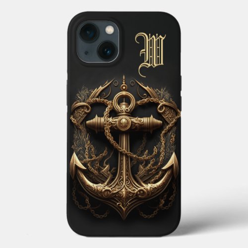 Golden Nautical Anchor Monogram iPhone 13 Case