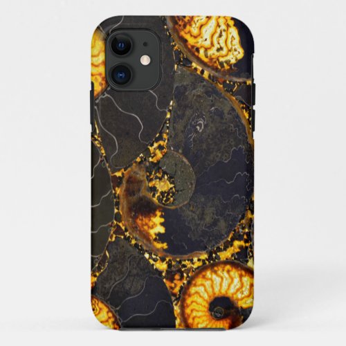 Golden Nautilus black gold fossil abstract design iPhone 11 Case
