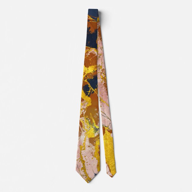 Golden Navy Abstract Metal Textures Neck Tie (Front)