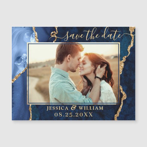 Golden Navy Blue Agate Save the Date Magnetic Card