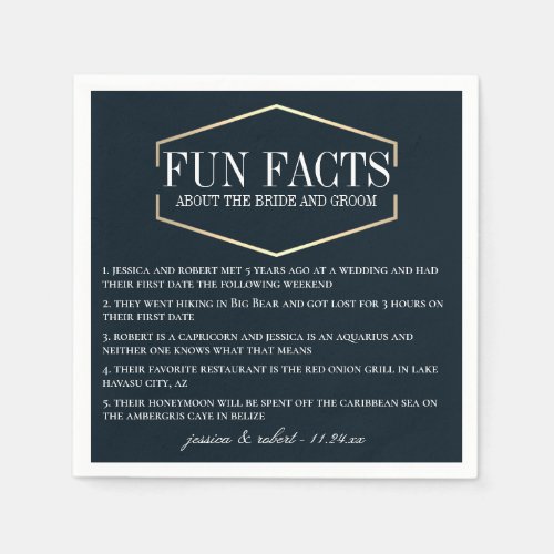 Golden Navy Blue Fun Facts Personalized Napkins