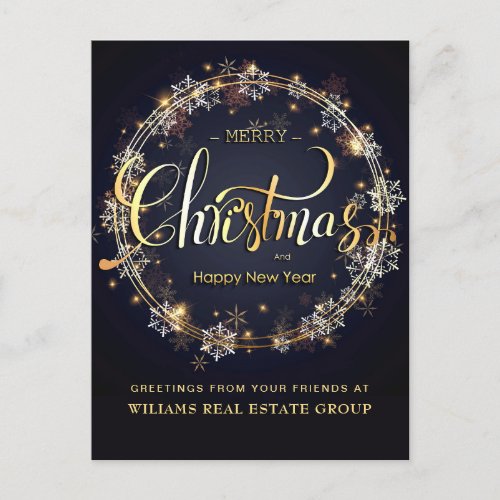 Golden Navy Christmas Snowflake Corporate Greeting Postcard