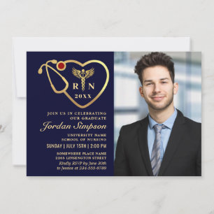Golden Navy Modern Nursing School Graduation Party Invitation