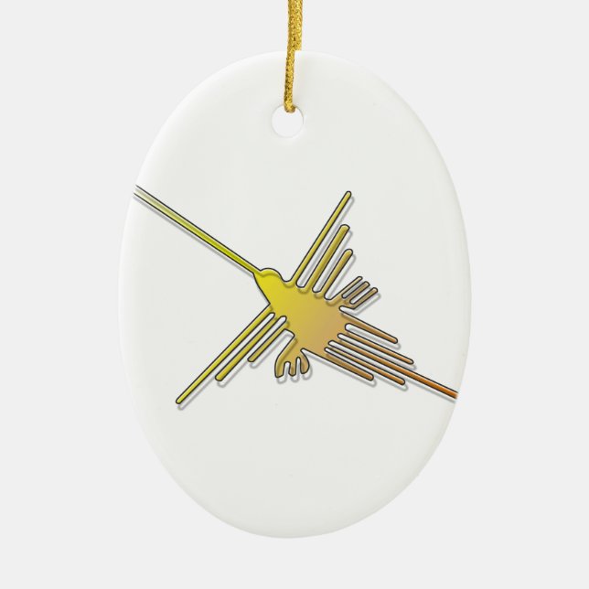 Golden Nazca Lines Hummingbird Ceramic Ornament (Front)