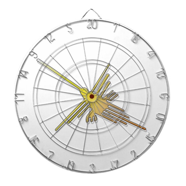 Golden Nazca Lines Hummingbird Dartboard With Darts (Front)