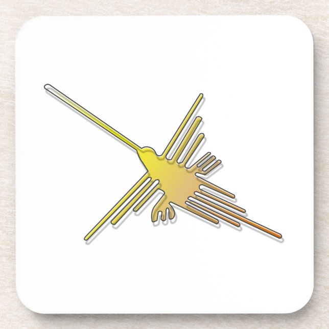 Golden Nazca Lines Hummingbird Drink Coaster (Front)