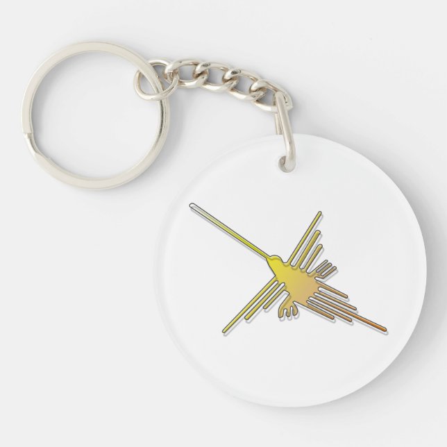 Golden Nazca Lines Hummingbird Keychain (Front)