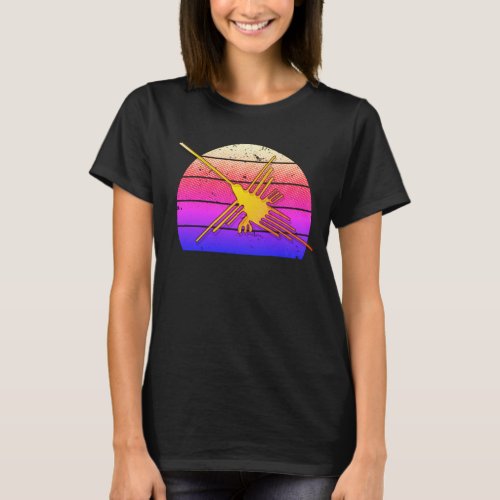 Golden Nazca Lines Hummingbird Retro Sunset T_Shirt