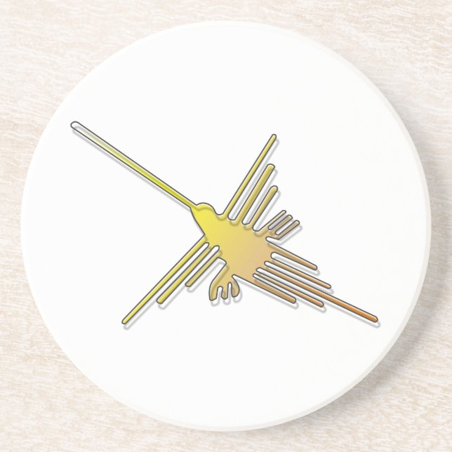 Golden Nazca Lines Hummingbird Sandstone Coaster (Front)