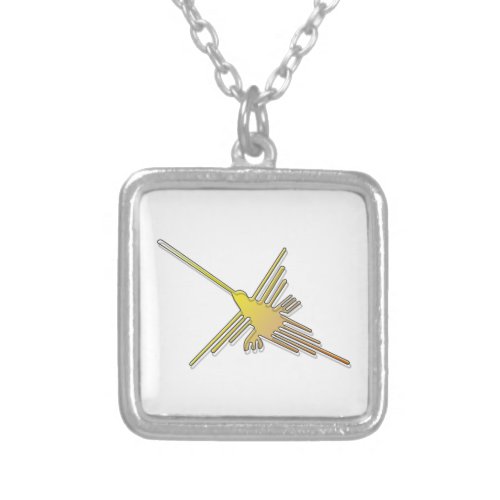 Golden Nazca Lines Hummingbird Silver Plated Necklace