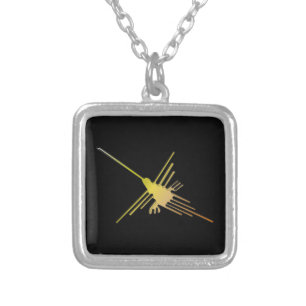 Golden Nazca Lines Hummingbird Silver Plated Necklace