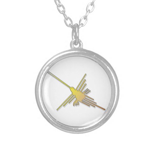 Golden Nazca Lines Hummingbird Silver Plated Necklace
