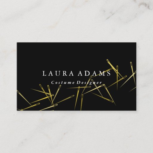 Customizable Golden Needles | Elegant Fashion Designer Business Card