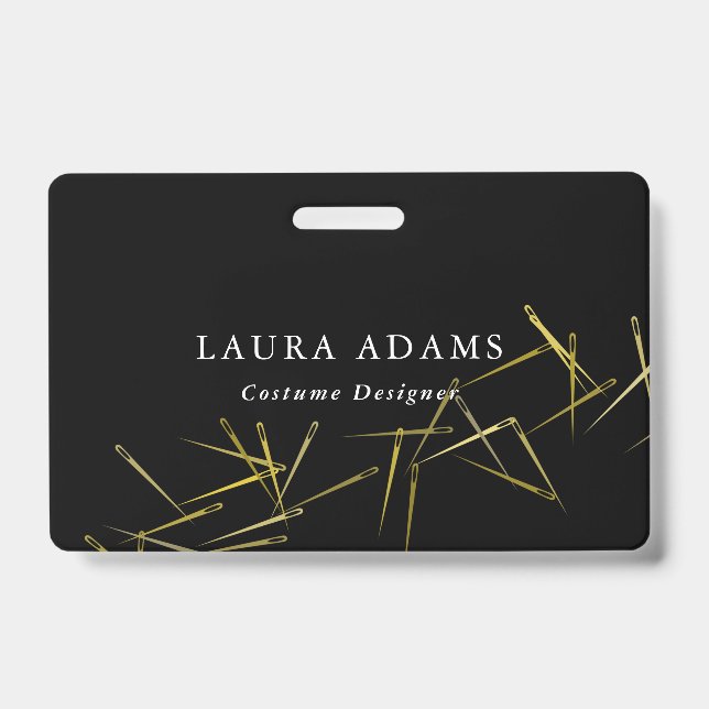 Golden Needles | Elegant Fashion Designer | Name Badge (Front)
