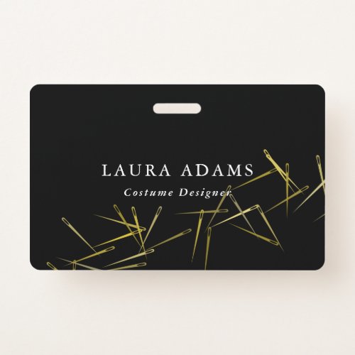 Golden Needles  Elegant Fashion Designer  Name Badge