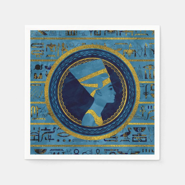Golden Nefertiti on blue marble stone Napkins (Front)