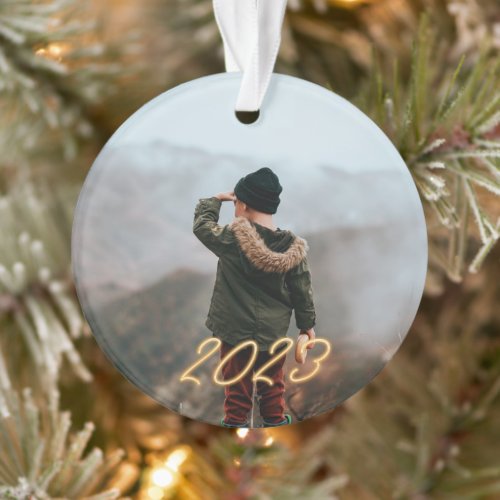 Golden Neon 2023 Photo Holiday Ornament