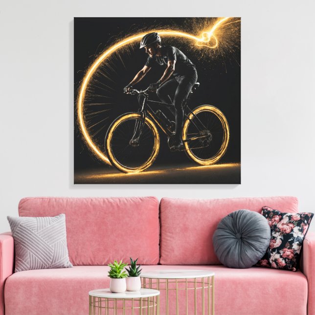 Golden Neon Bicycle Canvas Print (Insitu(LivingRoom))