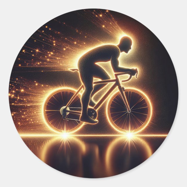 Golden Neon Bicycle Classic Round Sticker (Front)