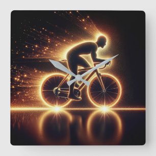 Golden Neon Bicycle Square Wall Clock