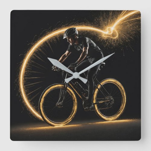 Golden Neon Bicycle Square Wall Clock