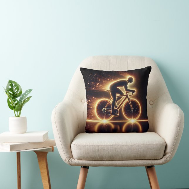 Golden Neon Bike With Light Trails Throw Pillow (Chair)
