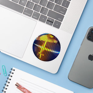 Golden Neon Disco Ball Retro Party Sticker