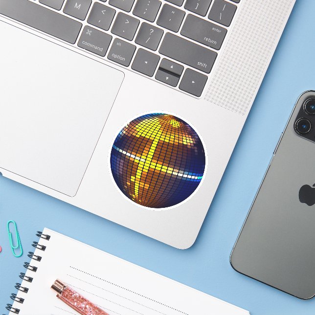 Golden Neon Disco Ball Sticker (Laptop w/ iPhone)
