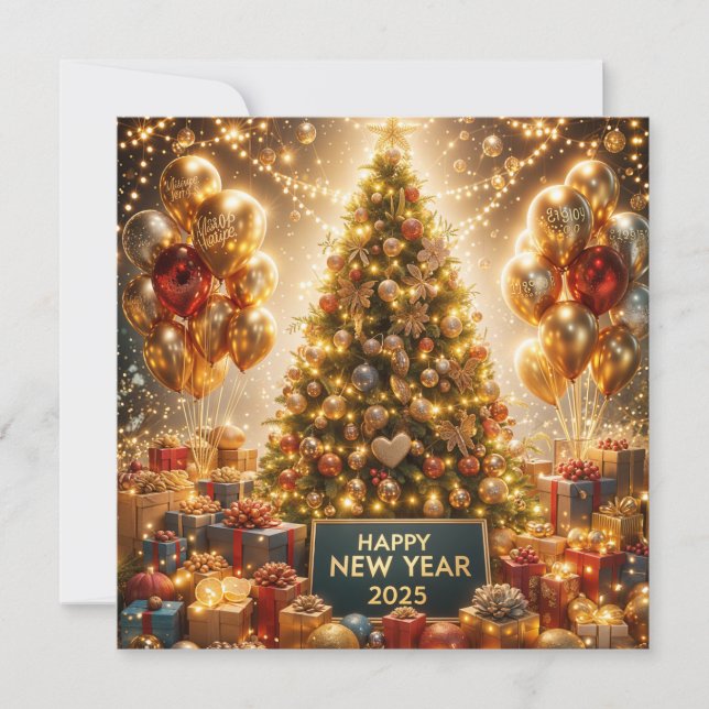 Golden New Year Celebration 2025 Holiday Card (Front)