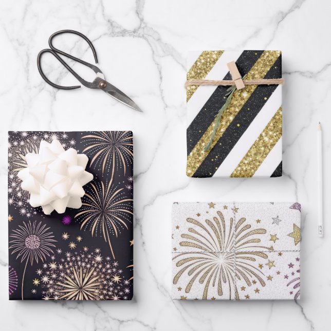 Golden New Year  Wrapping Paper Sheets (Front)