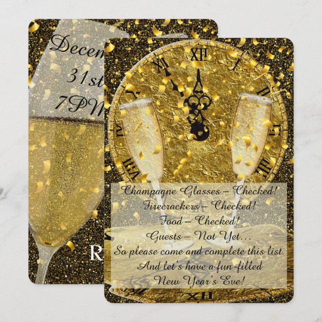 Golden New Years Eve Invitation (Front/Back)