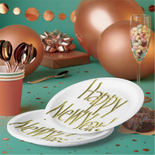Golden New Year's Eve Party Paper Plates
