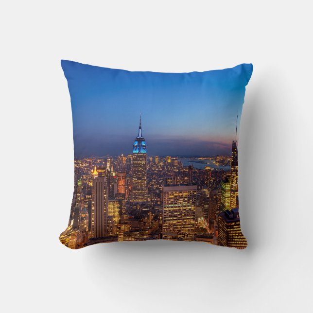 Golden New York City Skyline Throw Pillow (Front)