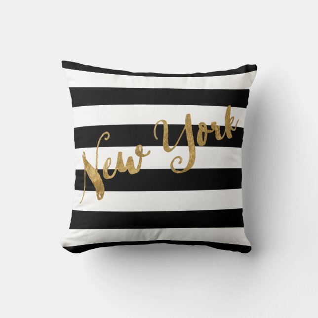 Golden New York Stripes Throw Pillow (Front)