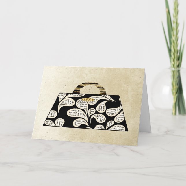 Golden Newspaper Print Handbag Card (Front)