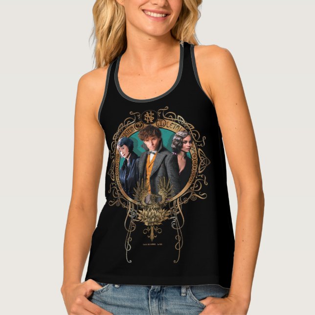Golden Newt, Tina, and Leta Art Deco Portrait Tank Top (Front)