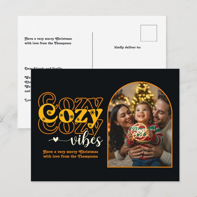 Golden Night Cozy Vibes Retro Christmas Photo Holiday Postcard (Front/Back)