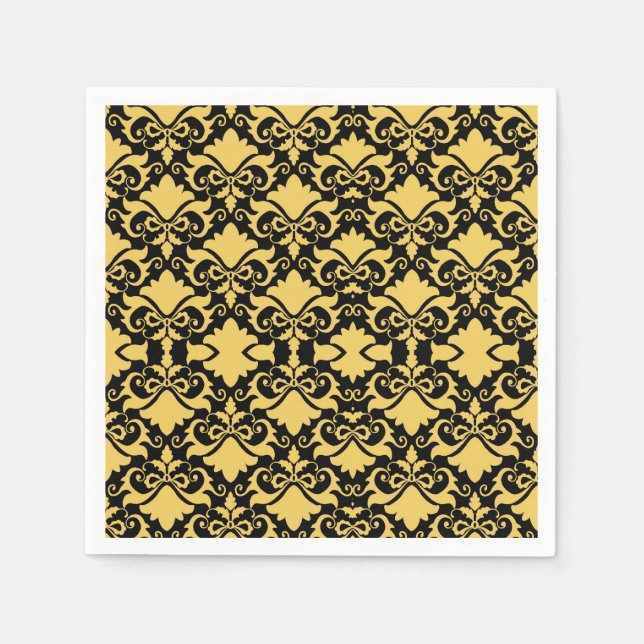 Golden Night Damask Bows Napkins (Front)