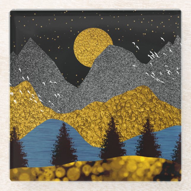 Golden Night Glass Coaster (Front)