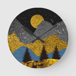 Golden Night Round Clock